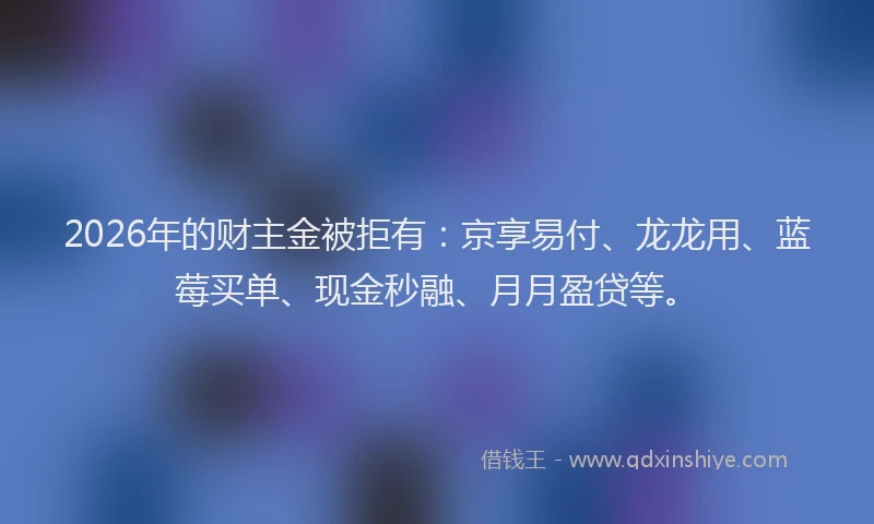 2026年的财主金被拒有：京享易付、龙龙用、蓝莓买单、现金秒融、月月盈贷等。