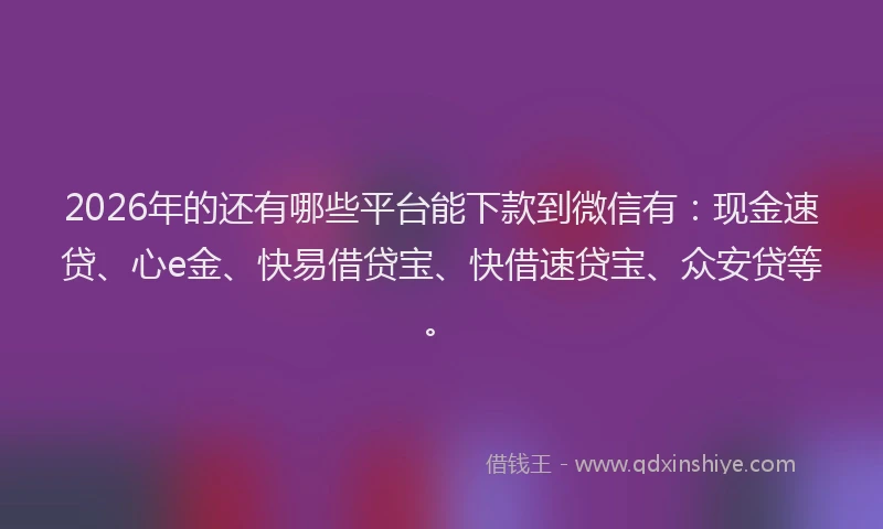 2026年的还有哪些平台能下款到微信有：现金速贷、心e金、快易借贷宝、快借速贷宝、众安贷等。