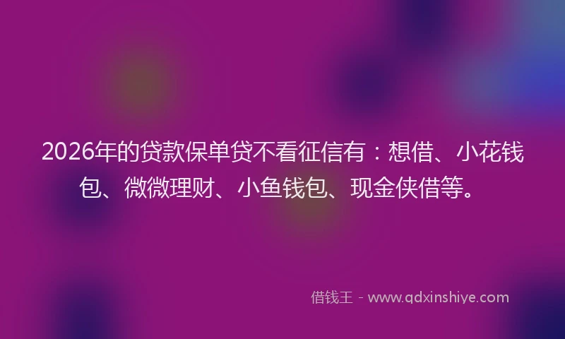 2026年的贷款保单贷不看征信有：想借、小花钱包、微微理财、小鱼钱包、现金侠借等。