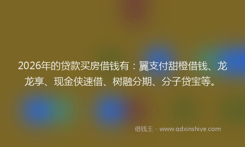 2026年的贷款买房借钱有：翼支付甜橙借钱、龙龙享、现金侠速借、树融分期、分子贷宝等。