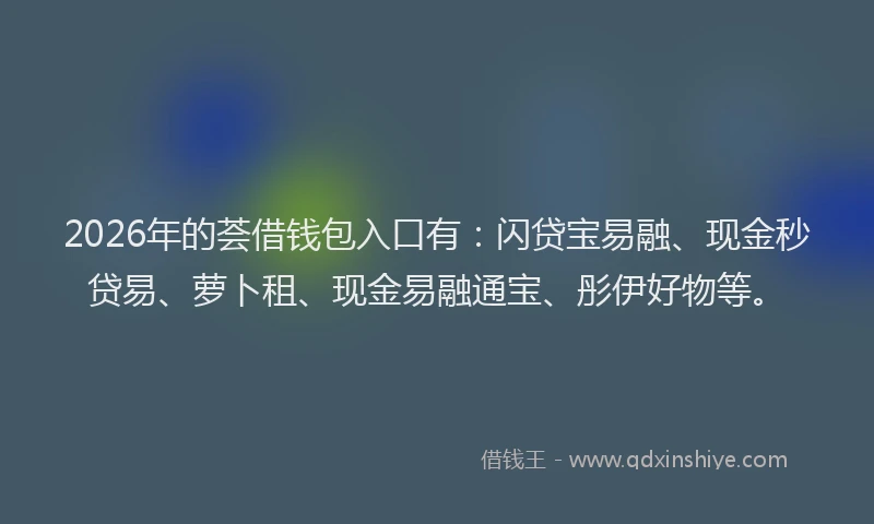 2026年的荟借钱包入口有：闪贷宝易融、现金秒贷易、萝卜租、现金易融通宝、彤伊好物等。