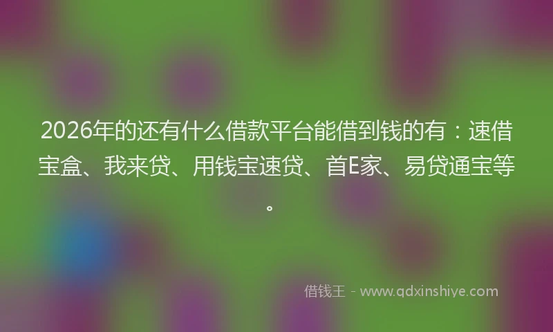 2026年的还有什么借款平台能借到钱的有：速借宝盒、我来贷、用钱宝速贷、首E家、易贷通宝等。