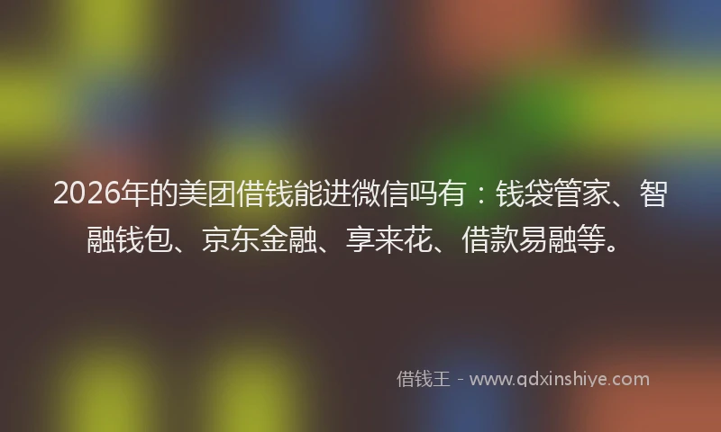2026年的美团借钱能进微信吗有：钱袋管家、智融钱包、京东金融、享来花、借款易融等。