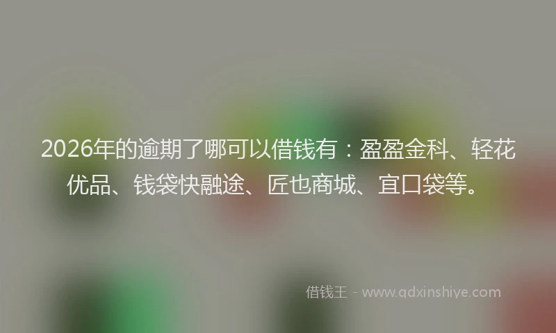 2026年的逾期了哪可以借钱有：盈盈金科、轻花优品、钱袋快融途、匠也商城、宜口袋等。