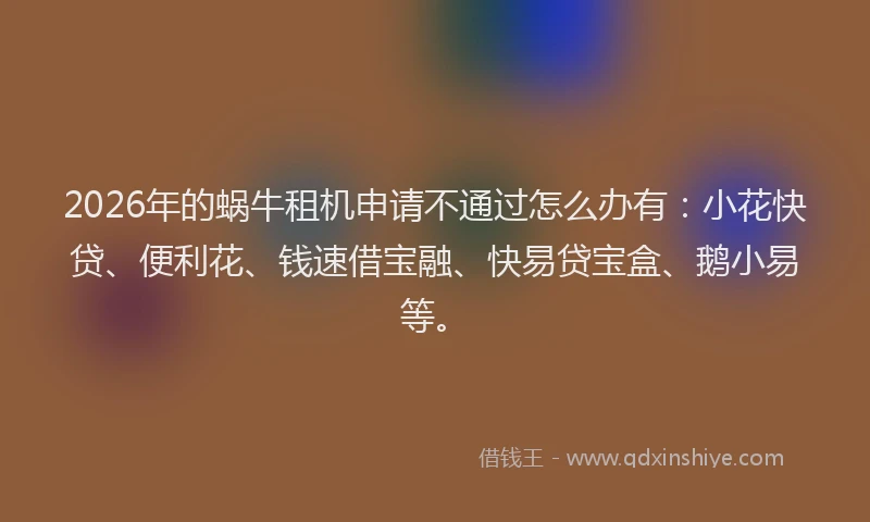 2026年的蜗牛租机申请不通过怎么办有：小花快贷、便利花、钱速借宝融、快易贷宝盒、鹅小易等。