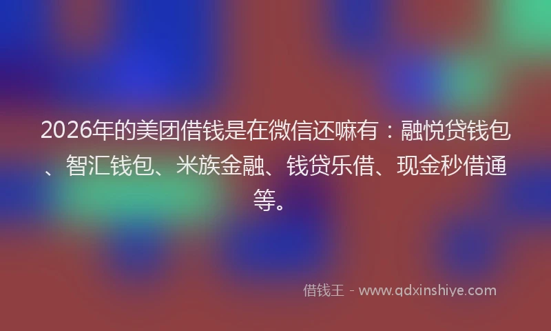 2026年的美团借钱是在微信还嘛有：融悦贷钱包、智汇钱包、米族金融、钱贷乐借、现金秒借通等。