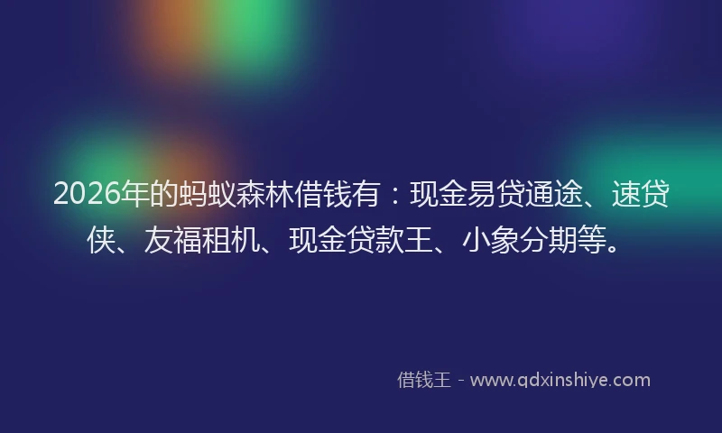 2026年的蚂蚁森林借钱有：现金易贷通途、速贷侠、友福租机、现金贷款王、小象分期等。