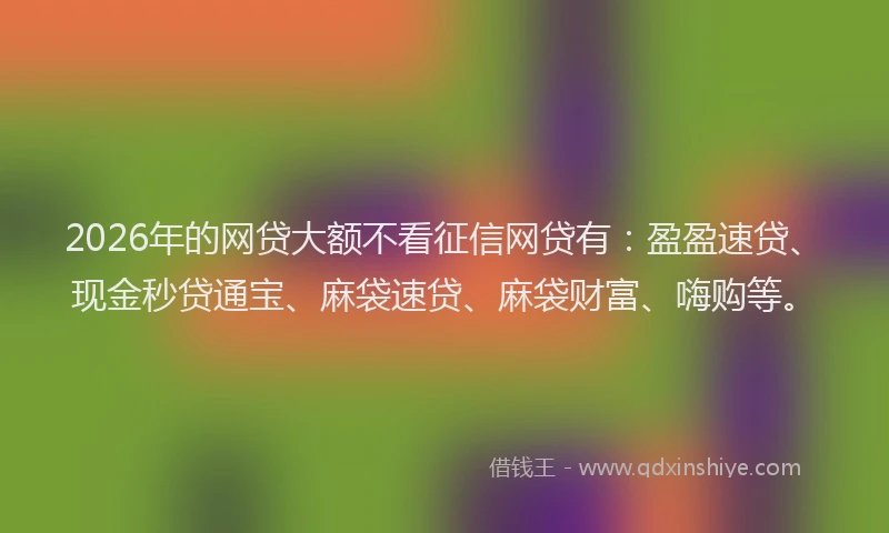 2026年的网贷大额不看征信网贷有：盈盈速贷、现金秒贷通宝、麻袋速贷、麻袋财富、嗨购等。