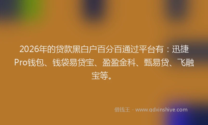 2026年的贷款黑白户百分百通过平台有：迅捷Pro钱包、钱袋易贷宝、盈盈金科、甄易贷、飞融宝等。
