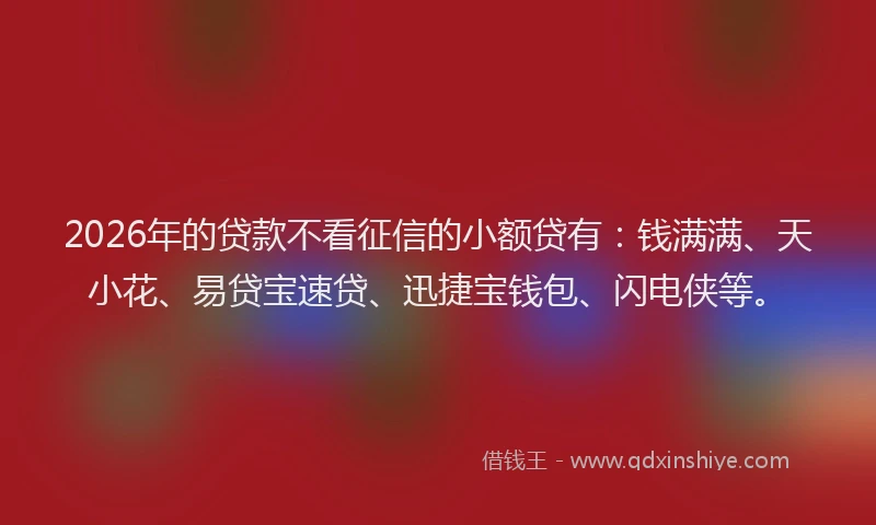 2026年的贷款不看征信的小额贷有：钱满满、天小花、易贷宝速贷、迅捷宝钱包、闪电侠等。