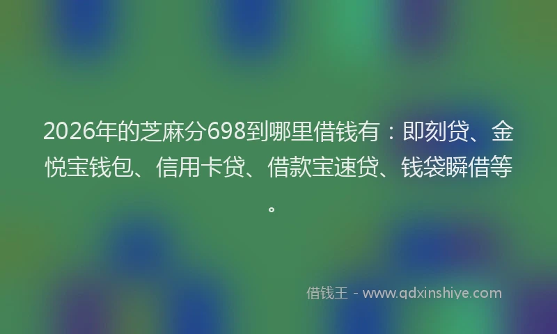 2026年的芝麻分698到哪里借钱有：即刻贷、金悦宝钱包、信用卡贷、借款宝速贷、钱袋瞬借等。