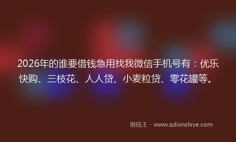 2026年的谁要借钱急用找我微信手机号有：优乐快购、三枝花、人人贷、小麦粒贷、零花罐等。