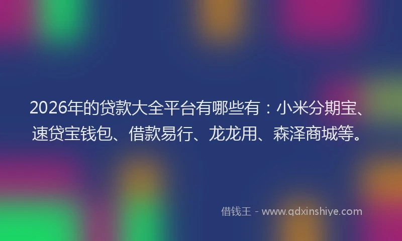 2026年的贷款大全平台有哪些有：小米分期宝、速贷宝钱包、借款易行、龙龙用、森泽商城等。