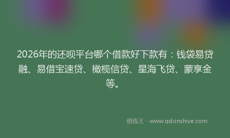 2026年的还呗平台哪个借款好下款有：钱袋易贷融、易借宝速贷、橄榄信贷、星海飞贷、蒙享金等。