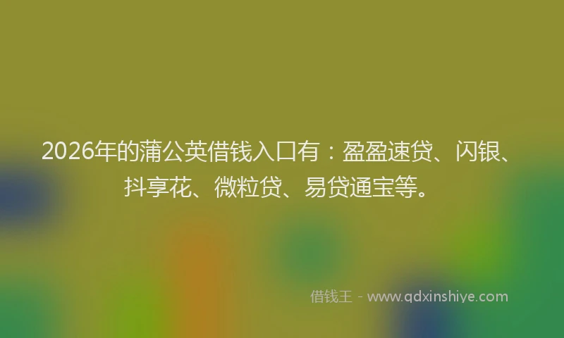 2026年的蒲公英借钱入口有：盈盈速贷、闪银、抖享花、微粒贷、易贷通宝等。