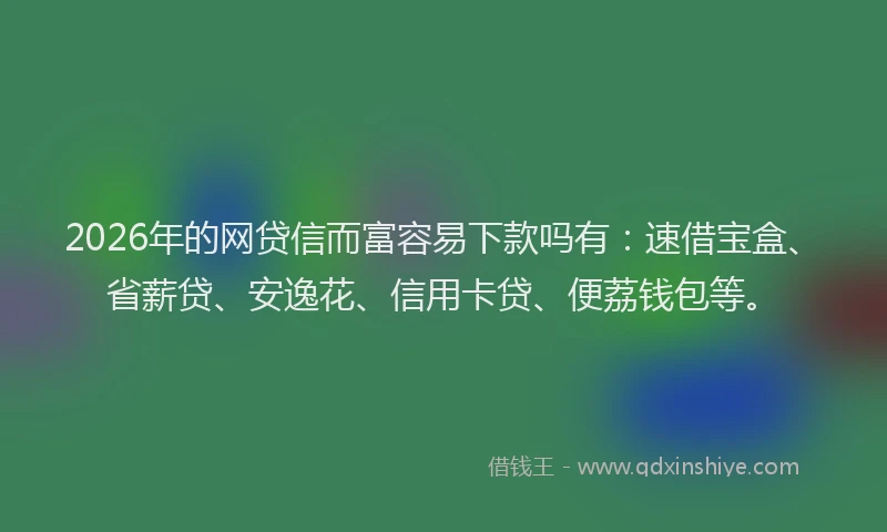 2026年的网贷信而富容易下款吗有：速借宝盒、省薪贷、安逸花、信用卡贷、便荔钱包等。