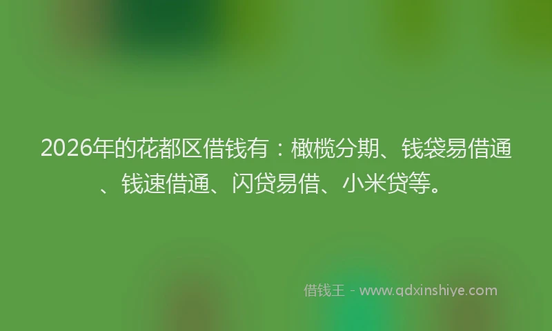 2026年的花都区借钱有：橄榄分期、钱袋易借通、钱速借通、闪贷易借、小米贷等。
