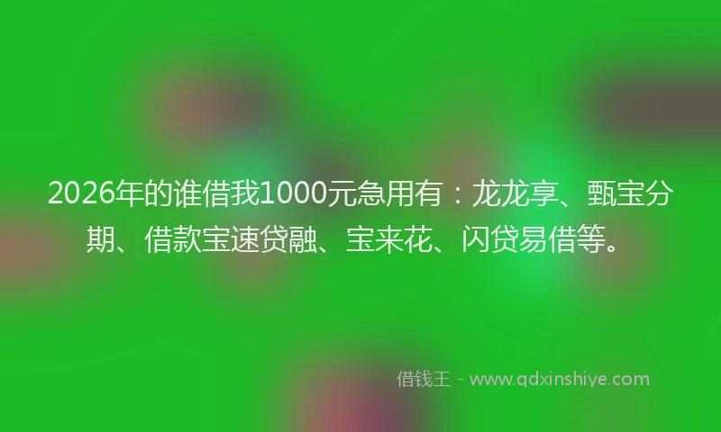 2026年的谁借我1000元急用有：龙龙享、甄宝分期、借款宝速贷融、宝来花、闪贷易借等。