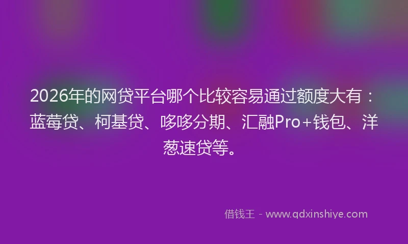 2026年的网贷平台哪个比较容易通过额度大有：蓝莓贷、柯基贷、哆哆分期、汇融Pro+钱包、洋葱速贷等。