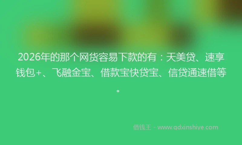 2026年的那个网货容易下款的有：天美贷、速享钱包+、飞融金宝、借款宝快贷宝、信贷通速借等。