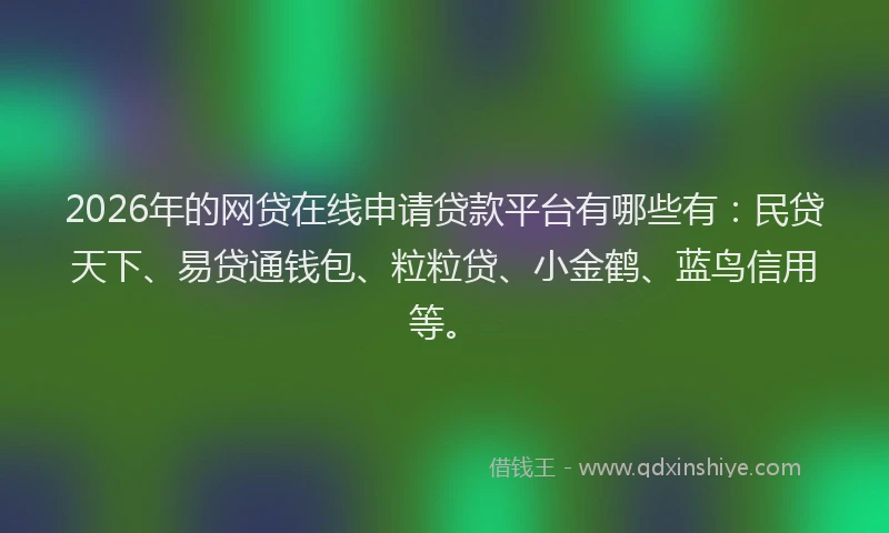 2026年的网贷在线申请贷款平台有哪些有：民贷天下、易贷通钱包、粒粒贷、小金鹤、蓝鸟信用等。