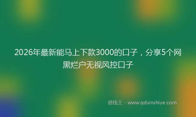 2026年最新能马上下款3000的口子，分享5个网黑烂户无视风控口子