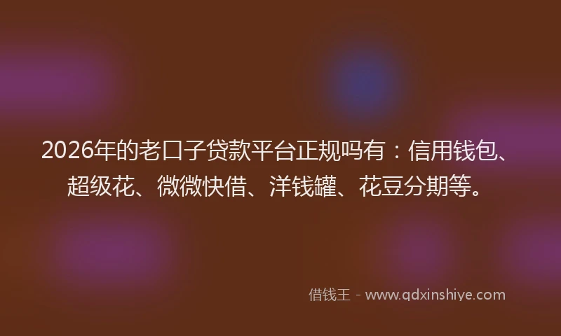 2026年的老口子贷款平台正规吗有：信用钱包、超级花、微微快借、洋钱罐、花豆分期等。
