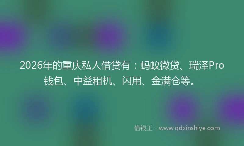 2026年的重庆私人借贷有：蚂蚁微贷、瑞泽Pro钱包、中益租机、闪用、金满仓等。