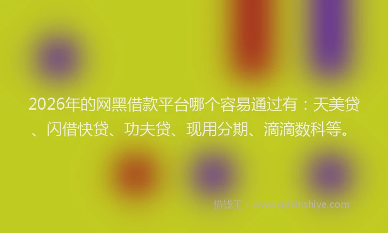 2026年的网黑借款平台哪个容易通过有：天美贷、闪借快贷、功夫贷、现用分期、滴滴数科等。