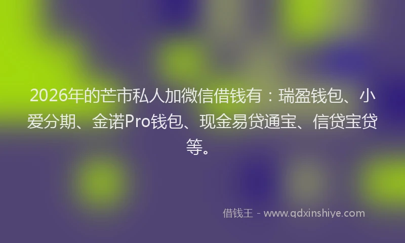 2026年的芒市私人加微信借钱有：瑞盈钱包、小爱分期、金诺Pro钱包、现金易贷通宝、信贷宝贷等。
