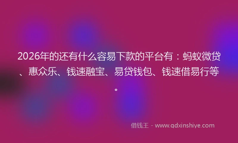 2026年的还有什么容易下款的平台有：蚂蚁微贷、惠众乐、钱速融宝、易贷钱包、钱速借易行等。