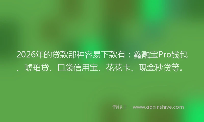 2026年的贷款那种容易下款有：鑫融宝Pro钱包、琥珀贷、口袋信用宝、花花卡、现金秒贷等。