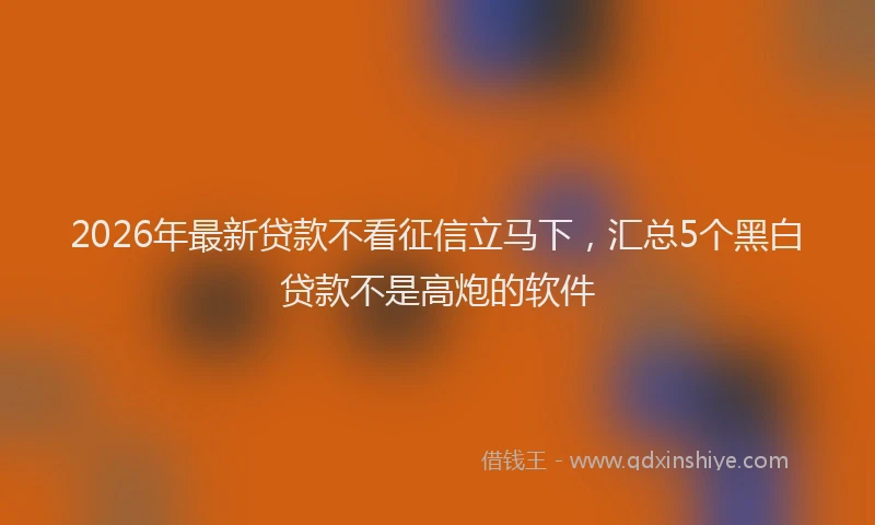 2026年最新贷款不看征信立马下，汇总5个黑白贷款不是高炮的软件