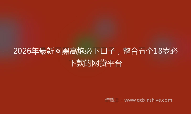 2026年最新网黑高炮必下口子，整合五个18岁必下款的网贷平台