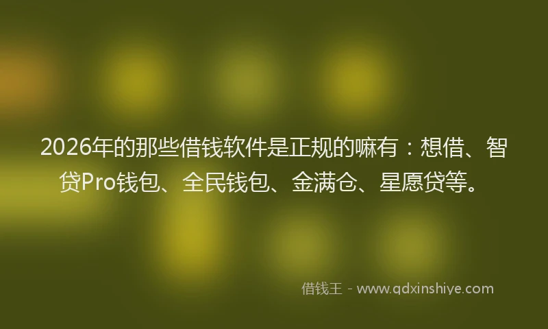2026年的那些借钱软件是正规的嘛有：想借、智贷Pro钱包、全民钱包、金满仓、星愿贷等。