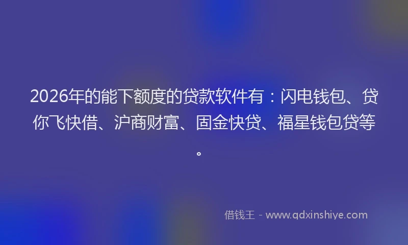 2026年的能下额度的贷款软件有：闪电钱包、贷你飞快借、沪商财富、固金快贷、福星钱包贷等。