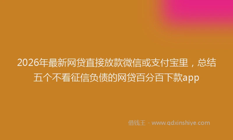 2026年最新网贷直接放款微信或支付宝里，总结五个不看征信负债的网贷百分百下款app