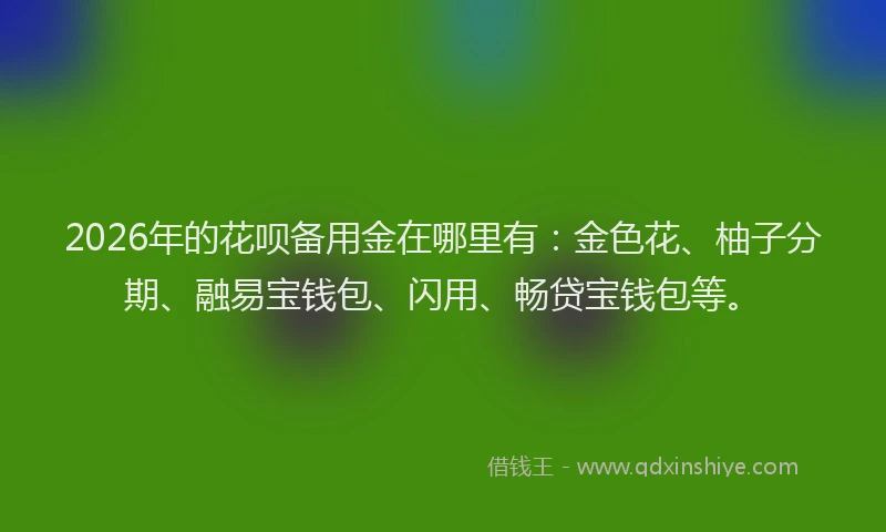 2026年的花呗备用金在哪里有：金色花、柚子分期、融易宝钱包、闪用、畅贷宝钱包等。