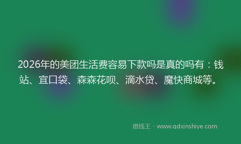 2026年的美团生活费容易下款吗是真的吗有：钱站、宜口袋、森森花呗、滴水贷、魔快商城等。