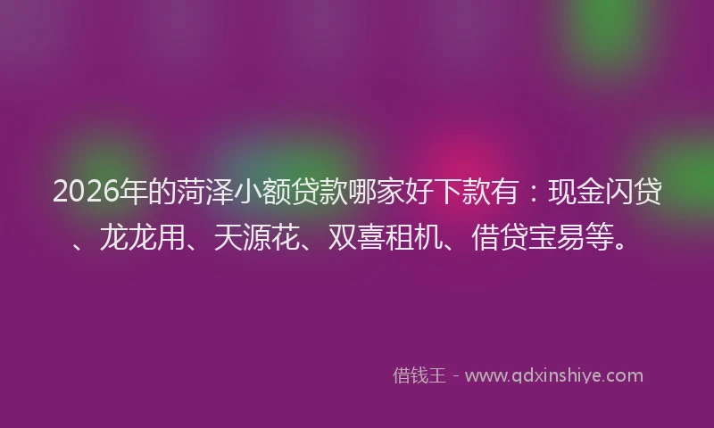 2026年的菏泽小额贷款哪家好下款有：现金闪贷、龙龙用、天源花、双喜租机、借贷宝易等。