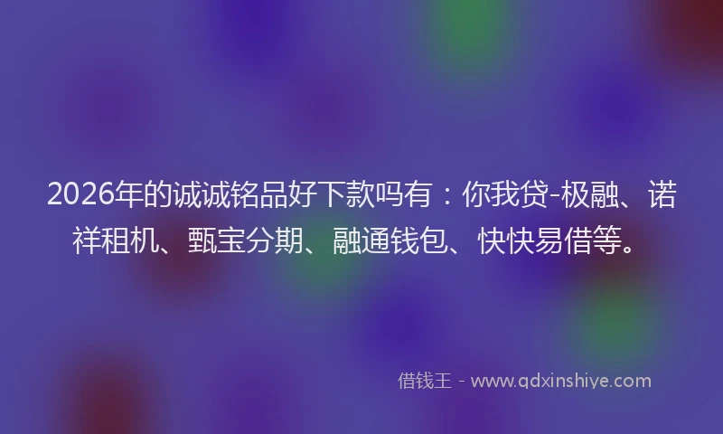 2026年的诚诚铭品好下款吗有：你我贷-极融、诺祥租机、甄宝分期、融通钱包、快快易借等。