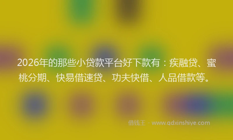 2026年的那些小贷款平台好下款有：疾融贷、蜜桃分期、快易借速贷、功夫快借、人品借款等。