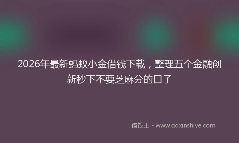 2026年最新蚂蚁小金借钱下载，整理五个金融创新秒下不要芝麻分的口子