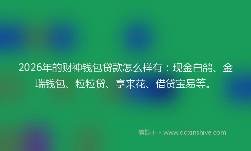 2026年的财神钱包贷款怎么样有：现金白鸽、金瑞钱包、粒粒贷、享来花、借贷宝易等。