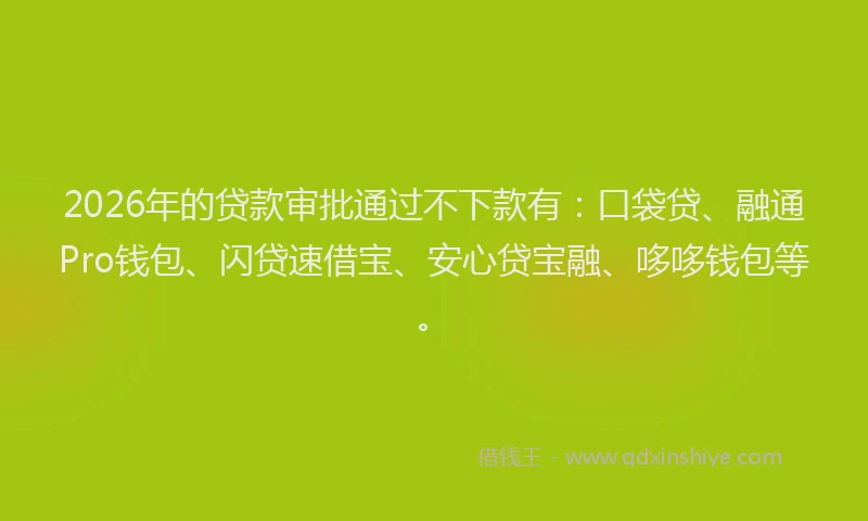2026年的贷款审批通过不下款有：口袋贷、融通Pro钱包、闪贷速借宝、安心贷宝融、哆哆钱包等。
