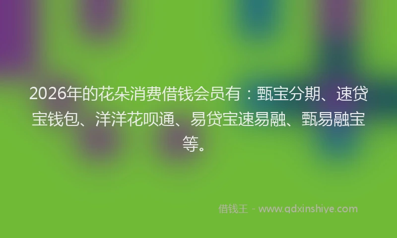 2026年的花朵消费借钱会员有：甄宝分期、速贷宝钱包、洋洋花呗通、易贷宝速易融、甄易融宝等。