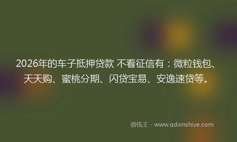 2026年的车子抵押贷款 不看征信有：微粒钱包、天天购、蜜桃分期、闪贷宝易、安逸速贷等。