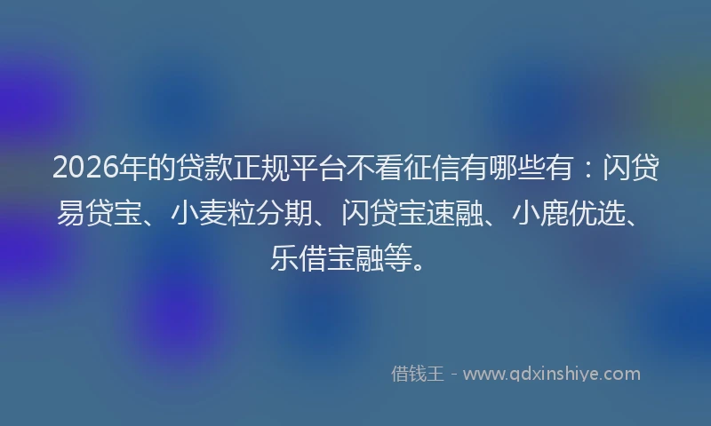 2026年的贷款正规平台不看征信有哪些有：闪贷易贷宝、小麦粒分期、闪贷宝速融、小鹿优选、乐借宝融等。