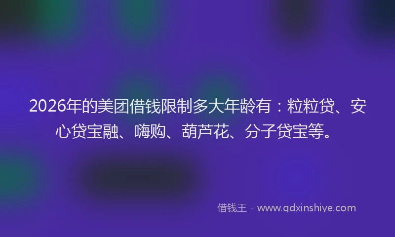 2026年的美团借钱限制多大年龄有：粒粒贷、安心贷宝融、嗨购、葫芦花、分子贷宝等。