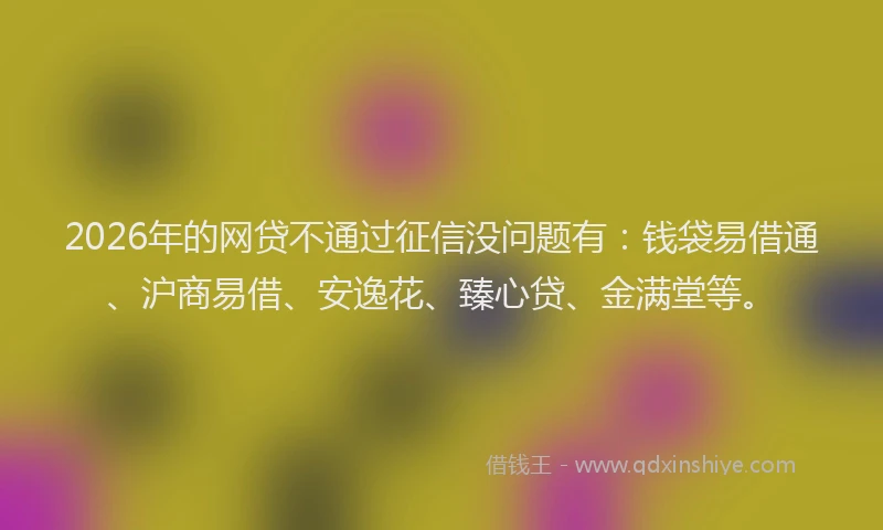 2026年的网贷不通过征信没问题有：钱袋易借通、沪商易借、安逸花、臻心贷、金满堂等。